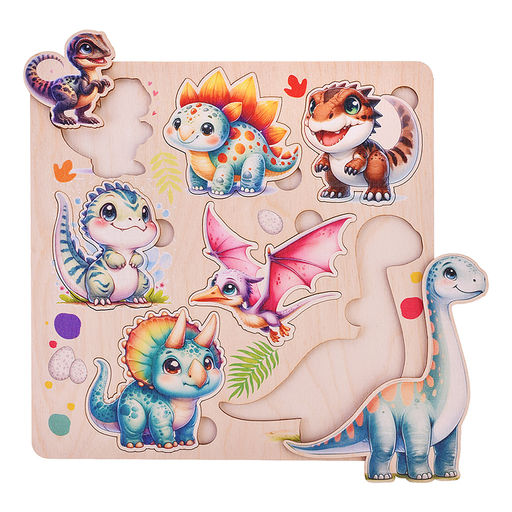 Пазл вкладыш деревянный Динозавры 2 цветной - Задира фото 2