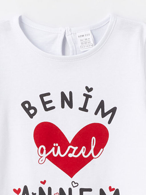 Bisiklet Yaka Bask?l? K?z Bebek Ti??rt - Waikiki фото 2