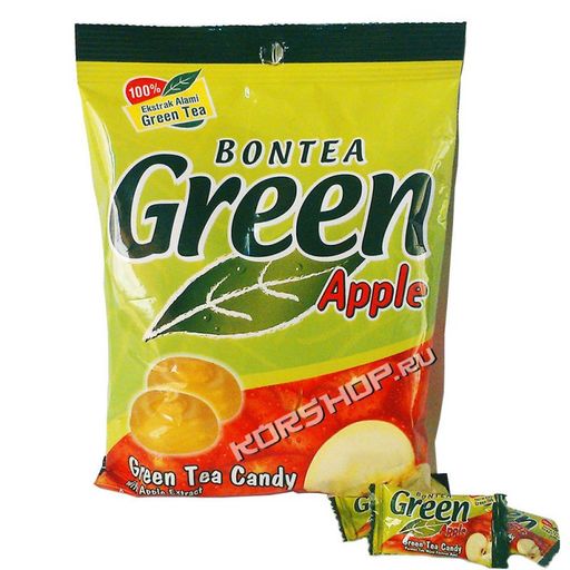 Конфеты-леденцы с зеленым чаем Яблоко Bontea, 150 г