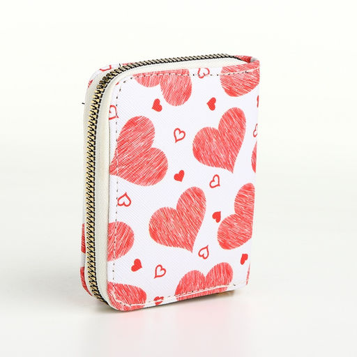 Кошелёк на молнии Сердечки, маленький, белый