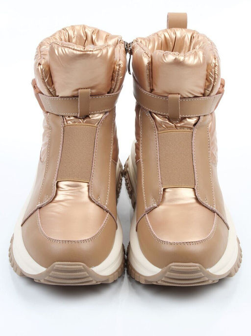 04-WG037-1M DK. BEIGE/GOLD Ботинки зимние женские (натуральная кожа, курточная ткань, 100% шерсть)