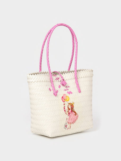 Сумка плетёная на застёжке «Девочка с букетом», 40×10×55 см, пластик, бело-розовая