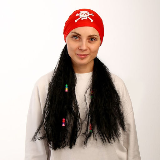 Карнавальный парик «Пиратка в бандане», с косичками, 120 г, цвет чёрный