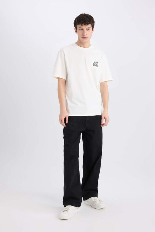 Batman Boxy Fit Bisiklet Yaka S?rt Bask?l? K?sa Kollu Tisort - Defacto фото 3