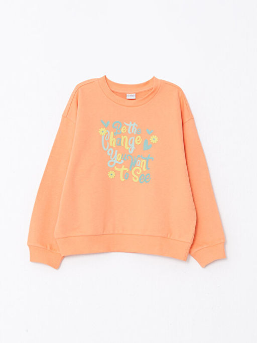 Bisiklet Yaka Bask?l? Uzun Kollu K?z ?ocuk Sweatshirt