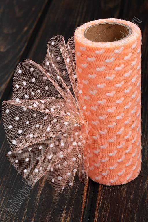 Фатин в горошек 15 см*10 ярд (SF-2941) персиковый №44