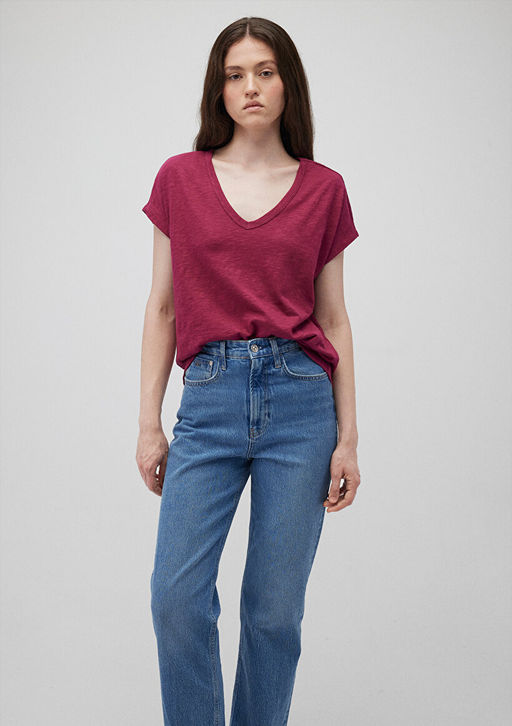 V Yaka Pembe Basic Tisort - Mavi фото 2