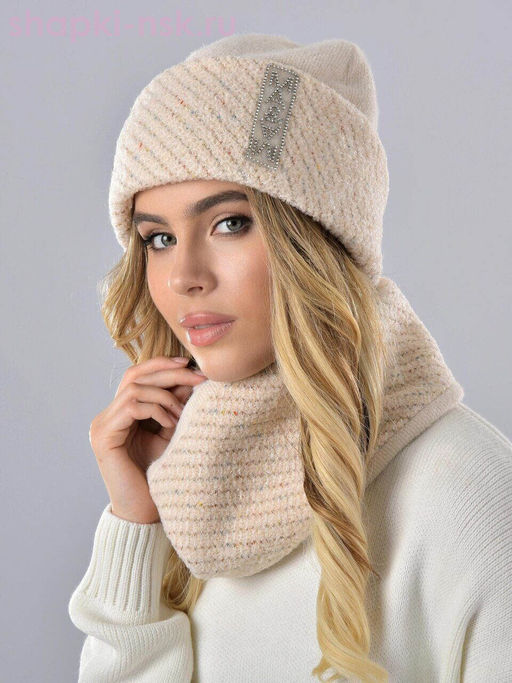 Мохер мульти отворот полоска термо Комплект флис (шапка+снуд) (56-58)