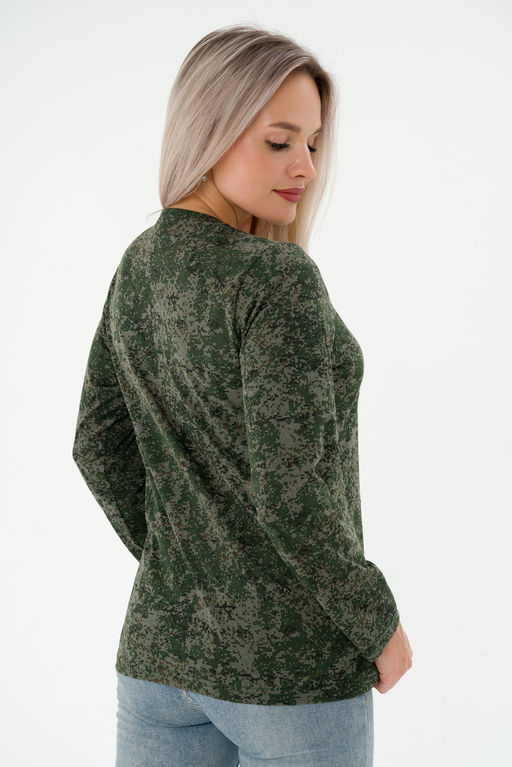 Футболка женская длинный рукав из кулирки цифра зеленый макси