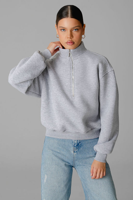 Арт. 1904 Свитшот женский с начесом полузамок 42-50 (5 шт) Цвет:серый меланж - Калинка фото 4