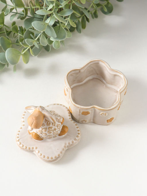 Шкатулка для украшений керамика «Кудряш бараш», беж, 7.9×7.9×9.5 см