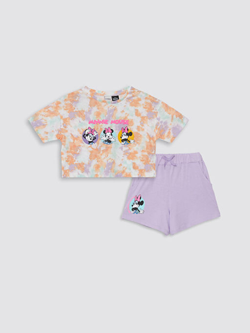 Bisiklet Yaka Minnie Mouse Bask?l? K?sa Kollu K?z ?ocuk Ti??rt ve ?ort