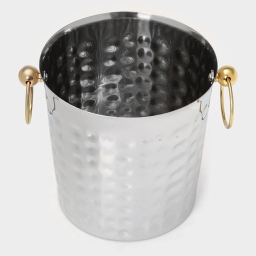 Ведро для льда «Чеканный», 5.2 л, 25×20×20.5 см, нержавеющая сталь, золотые ручки