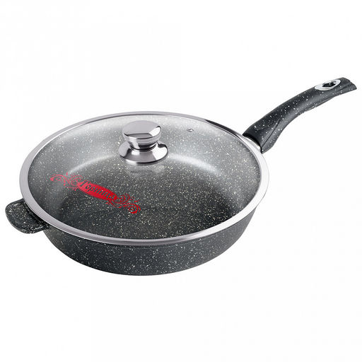 Сковорода с тефлоновым покрытием д30см "Гранит", h7,5см, s0,42см, ручка из термостойкого пластика, стеклянная крышка, подарочная упаковка (Россия)
