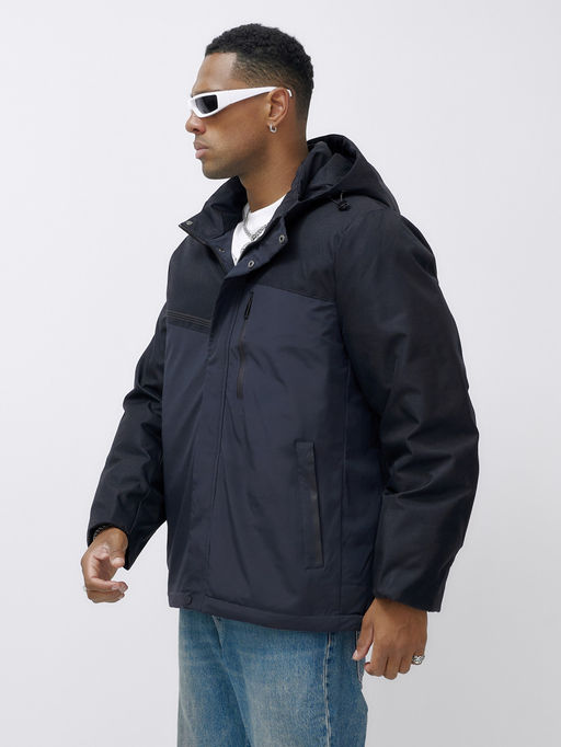 Куртка спортивная мужская зимняя большого размера темно-синего цвета 66613TS