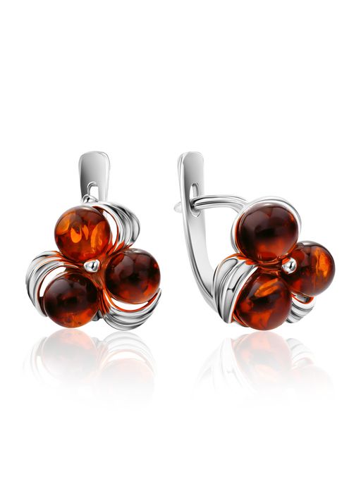 Очаровательные серьги Брусничка из натурального янтаря коньячного цвета