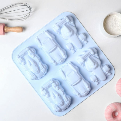 Форма для выпечки Доляна Гонки, силикон, 29.5?27 см, 6 ячеек (11.5?6.5 см), голубая  фото 2