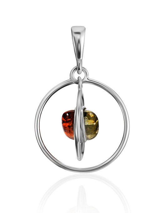 Оригинальная двухсторонняя подвеска Рапсодия с янтарём двух цветов