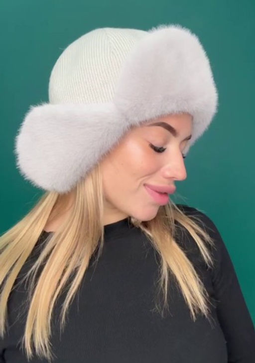 Шапка Ушанка норка трикотаж колотый лед