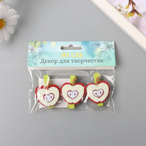 Цена за 2 шт. Декор для творчества дерево, фетр «Прищепка. Половинка яблока», набор 3 шт., 1.3×3.5×4.8 см