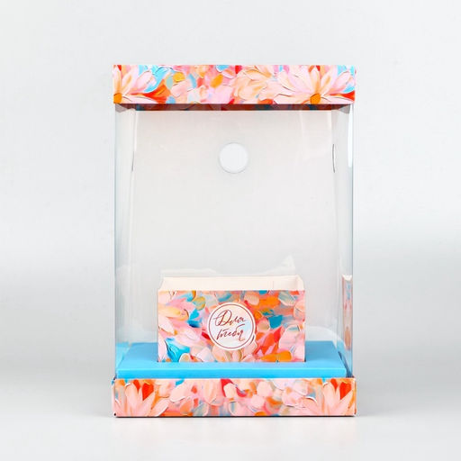 Коробка для цветов с вазой и пластиковыми окнами складная Весенние цветы, 16?23?16 см