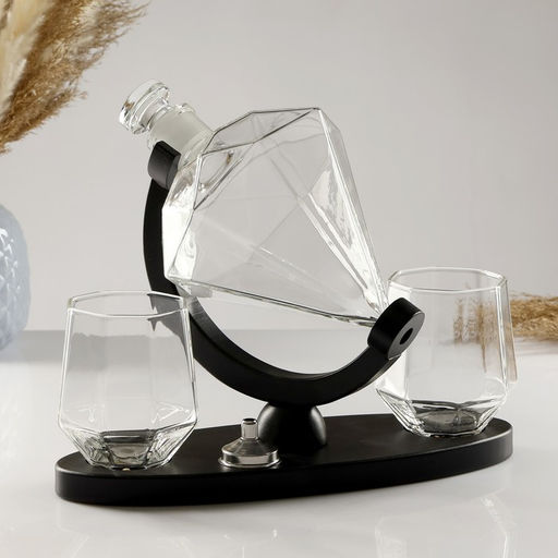 Мини-Бар «Рубин», на подставке, на 2 персоны, штоф - 850 мл, стаканы - 300 мл, 28.5×11×21.5 см, стекло, дерево