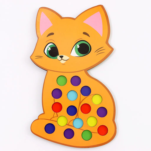 Сортер деревянный «Котёнок» с помпонами и пинцетом, 15×21 см