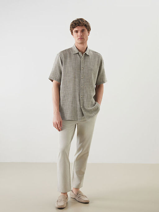 Regular Fit K?sa Kollu Erkek Dokulu G?mlek