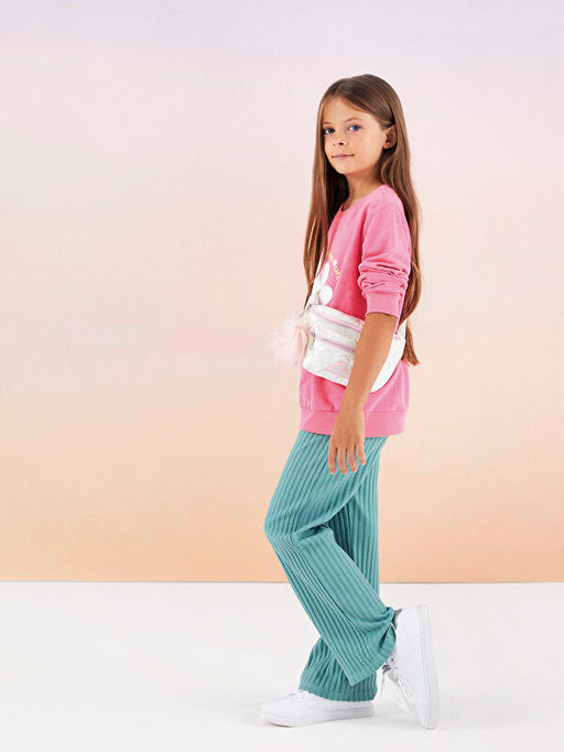 Bisiklet Yaka Bask?l? Uzun Kollu K?z ?ocuk Sweatshirt - Waikiki фото 2