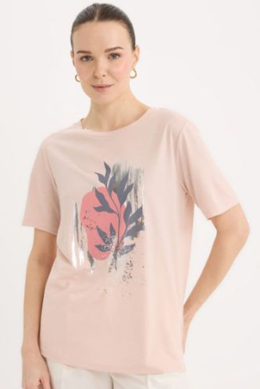 Regular Fit Bisiklet Yaka Bask?l? K?sa Kollu Tisort