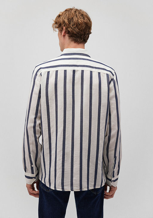 Lacivert Cizgili Gomlek - Mavi фото 3
