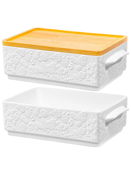 Набор 2 блюд д/холодца 1,6 л 20.5*12*12 см "Шишки" + бамбуковая крышка