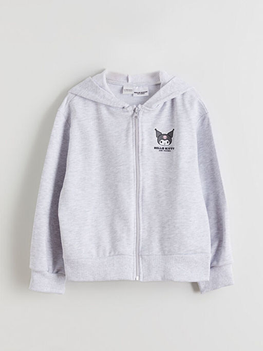 Kap??onlu Hello Kitty Bask?l? K?z ?ocuk Fermuarl? Sweatshirt
