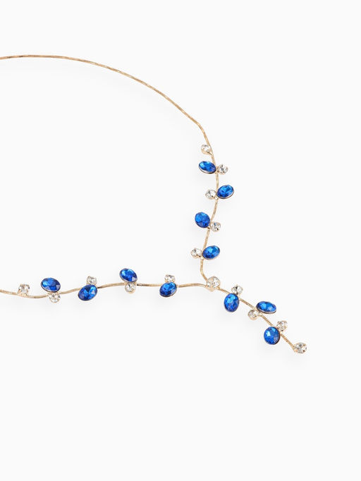 Набор 2 предмета: серьги, колье Изумление цветение, цвет сине-белый в золоте, 42 см