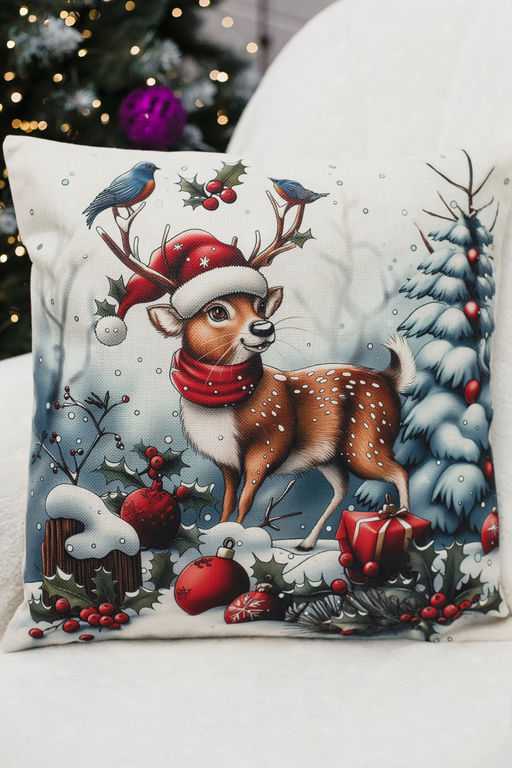 Наволочка декоративная новогодняя 2 шт рогожка