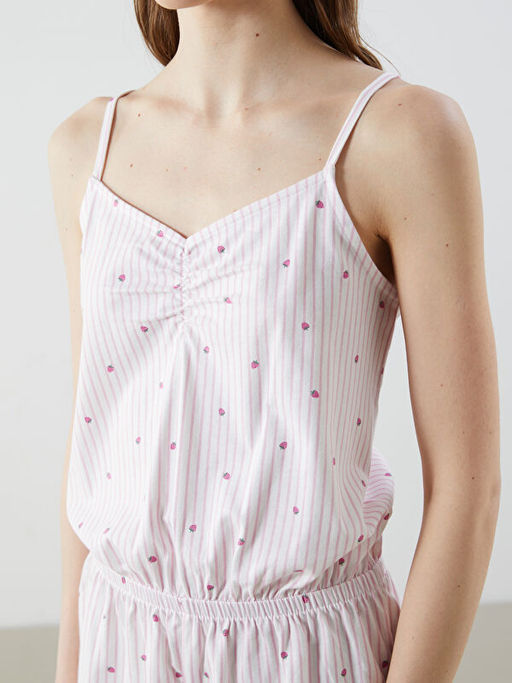 V Yaka Desenli Ask?l? Kad?n ?ortlu Tulum Pijama