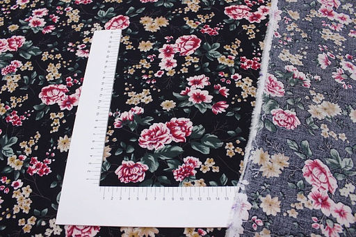 Штапель Цветочный фокстрот цв.чернильно-черный, ш.1.44м, вискоза-100%, 90гр/м.кв - Купава фото 4