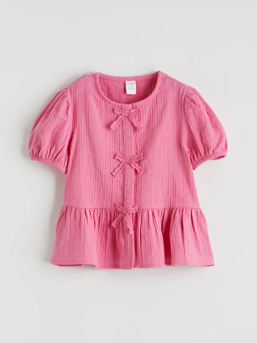 Bisiklet Yaka Fiyonk Detayl? K?z ?ocuk Bluz ve Pantolon