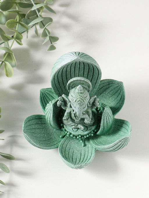 Фигурка полистоун «Лотос и Ганеша», зелёный, 12.5×12.5×11 см