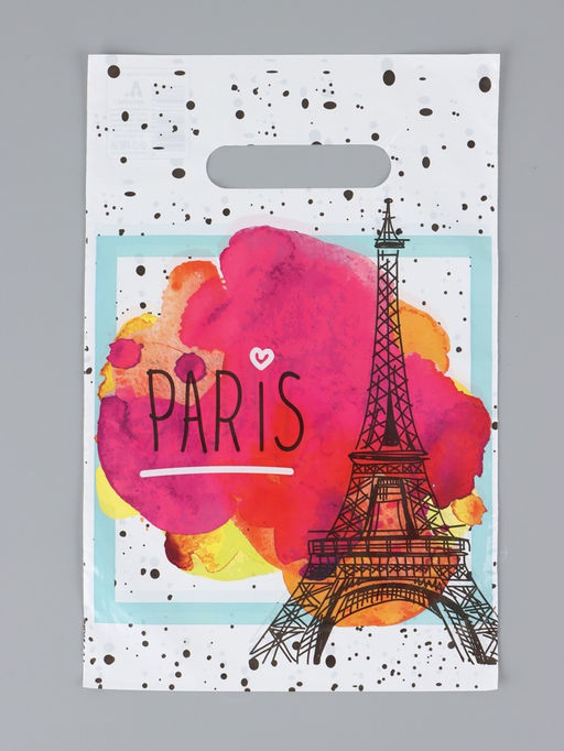 Цена за 100 шт. Пакет "Свидание в Париже", полиэтиленовый с вырубной ручкой, 20 х 30 см, 30 мкм