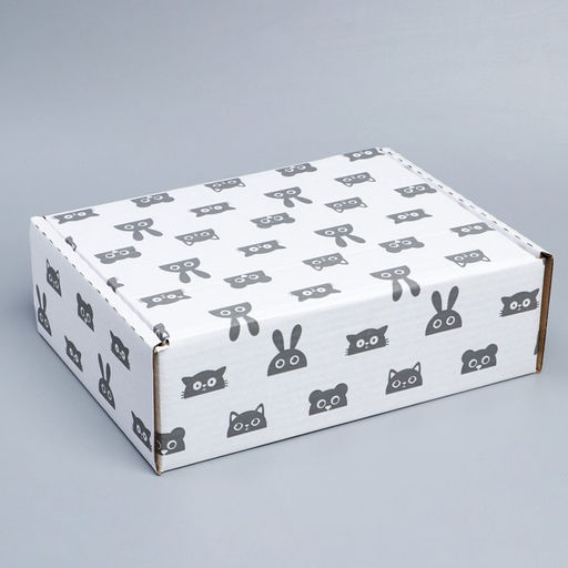 Коробка подарочная сборная, упаковка, «Зверята», белый, 27×21×9 см