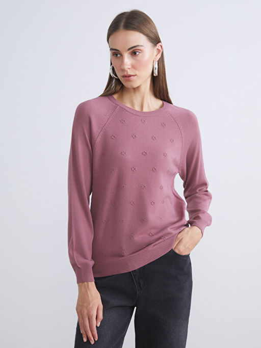 Bisiklet Yaka ?i?ekli Kad?n Triko Kazak