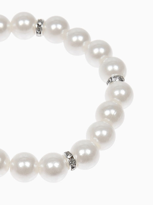 Цена за 2 шт. Набор детский «Выбражулька» 2 предмета: бусы, браслет d=6 см. жемчуг, белый в серебре