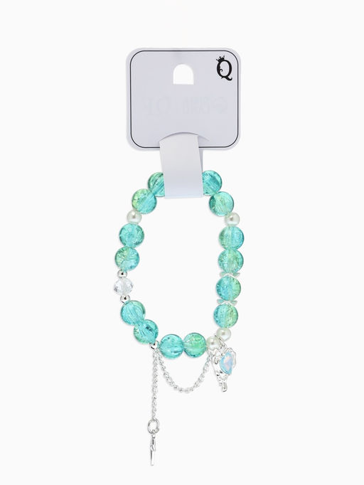 Браслет с подвесками «Сахарный. Сердце и искра», шар № 10/8, d=6 см, зеленый, голубой в серебре