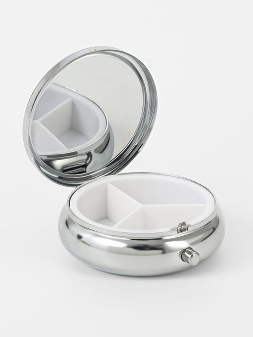 Цена за 2 шт. Таблетница с зеркалом, d=5×1.7 см, 3 секции, серебристая