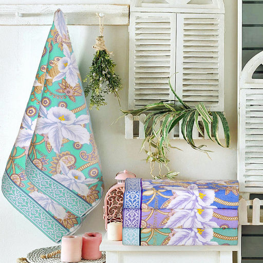 "Япония-2014" Полотенце махровое 70х140см, плотность 300гр/м2, 100% хлопок, "Фантазия", зеленый, Bolangde (Китай)