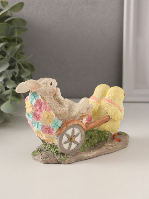 Фигурка полистоун Цыплята везут кролика в колеснице, 14.5?7?9 см