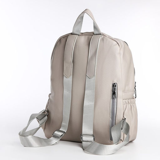 Рюкзак женский из искусственной кожи на молнии, 6 наружных карманов, цвет бежевый - Simaland фото 3