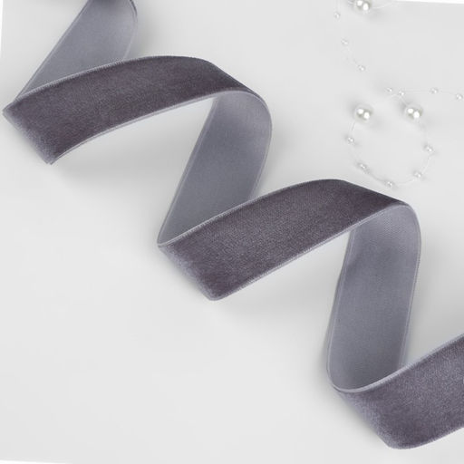 Лента бархатная, 25 мм, 181 м, серая №184 - Арт узор фото 2