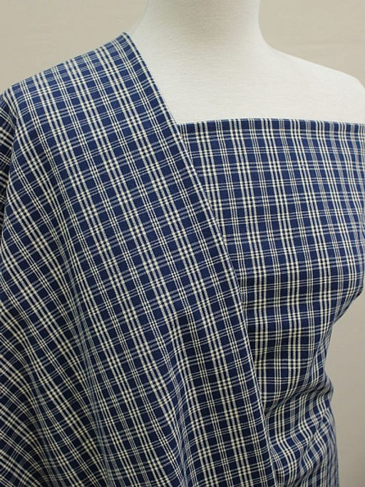 Мерный лоскут(ткань в отрезах) - Пестрядь этнографическая под домоткань "Белая клетка на темно-синем